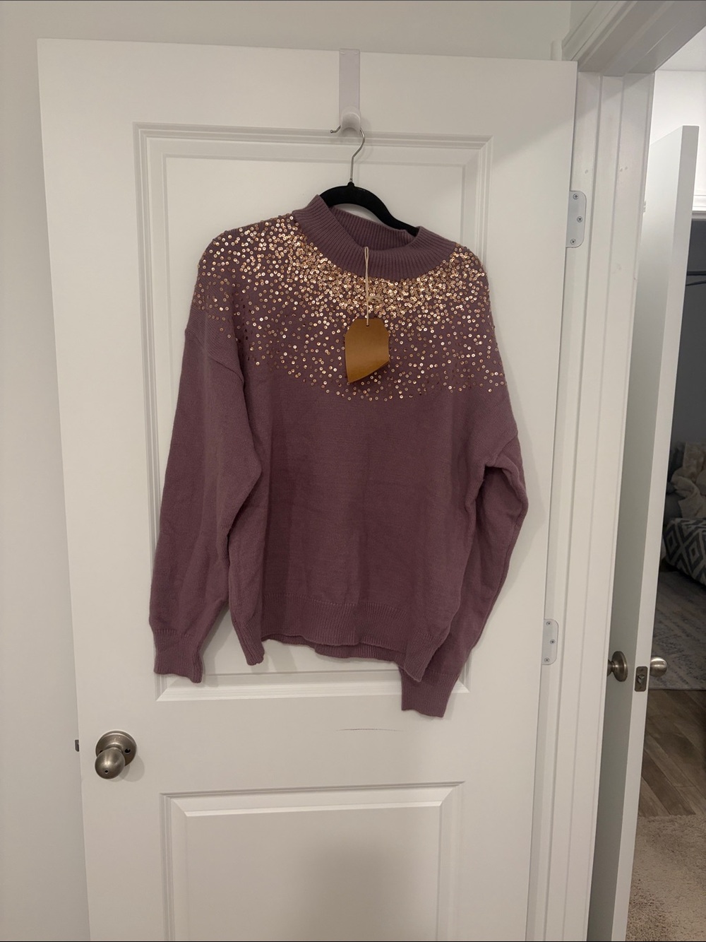 NWT Listicle Dusty Mauve Sequin Yoke Turtleneck Sweater